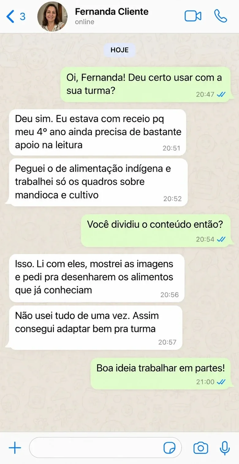 Conversa enviada por Fernanda sobre o uso dos mapas mentais